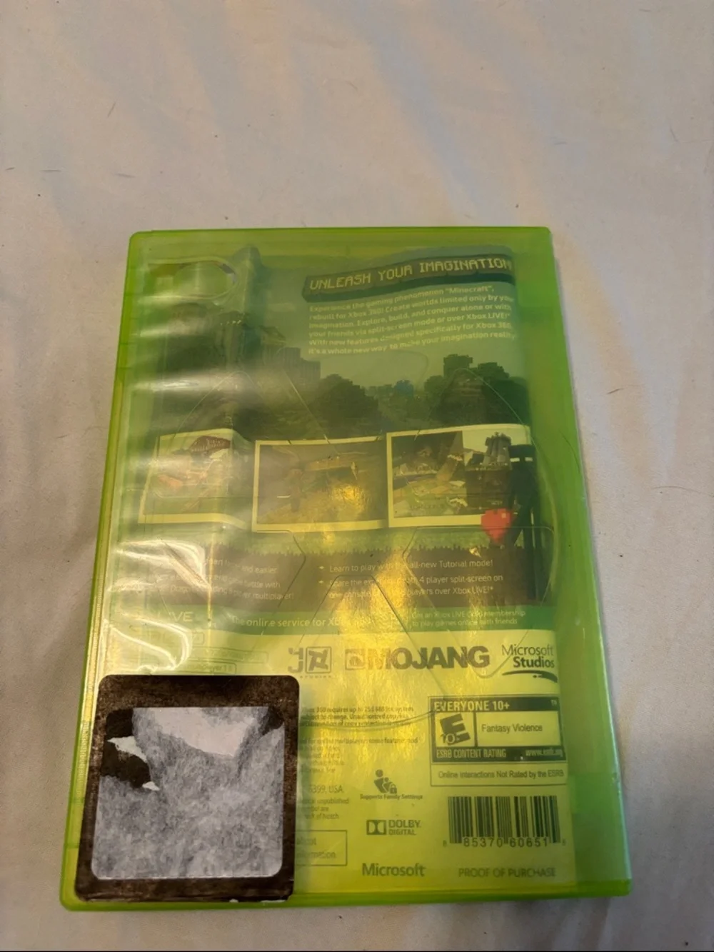 Microsoft Xbox 360 Minecraft mojang dolby digital rated E disc & case